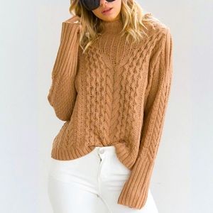 High Neck Stylish Longsleeves Knit Brown S…